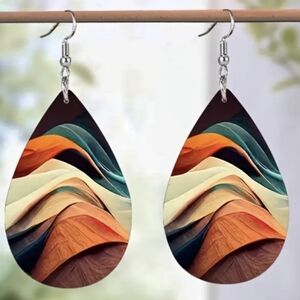 Brand New Abstract Painting Colorful Mountain Peak Pattern Acrylic Drop Earrings